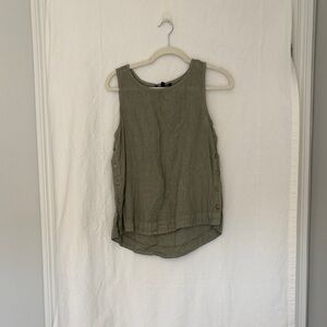 CHARLIE B Olive Sleeveless Linen-Blend Tank with Side Buttons